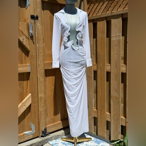 🆕 CHRISTOPHER ESBER 🧿 NWOT Venus Plunge Shirt Maxi Dress, White - Sz AU8 US 4 - Picture 10 of 16